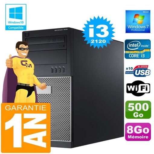 Dell 7010 Tower PC - Core i3-2120, 8GB RAM, 500GB HDD, WiFi, Windows 7 Pro