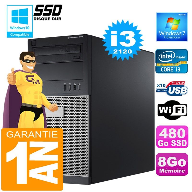 Dell 7010 MT (Tower) Core i3-2120 Laptop - 8GB RAM, 480GB SSD, Windows 7 Pro