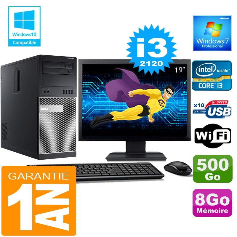 Dell 7010 MT (Tower) Core i3-2120 3.3GHz 8GB RAM 500GB HDD WiFi Windows 7 Pro 19" Screen