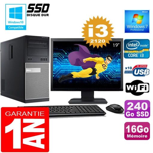 Dell 7010 MT Desktop - Core i3-2120, 16GB RAM, 240GB SSD, WiFi, Windows 7 Pro