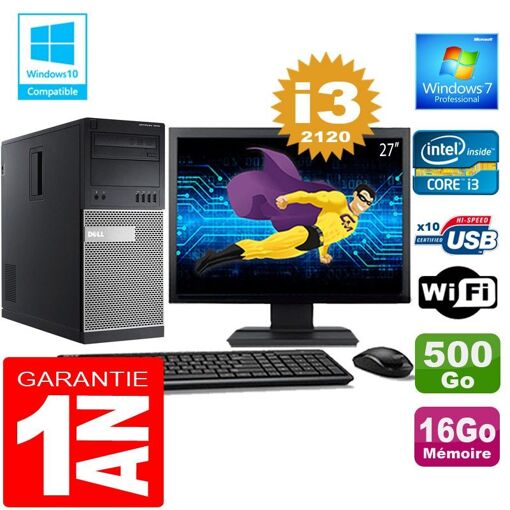 Dell 7010 MT Desktop - Intel Core i3-2120, 16GB RAM, 500GB HDD, WiFi, Windows 7 Pro