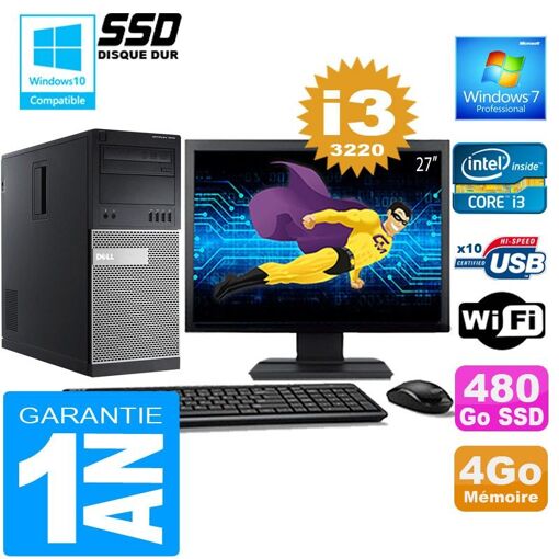 Dell 7010 MT Desktop - Core i3-3220, 4GB RAM, 480GB SSD, WiFi, Windows 7 Pro