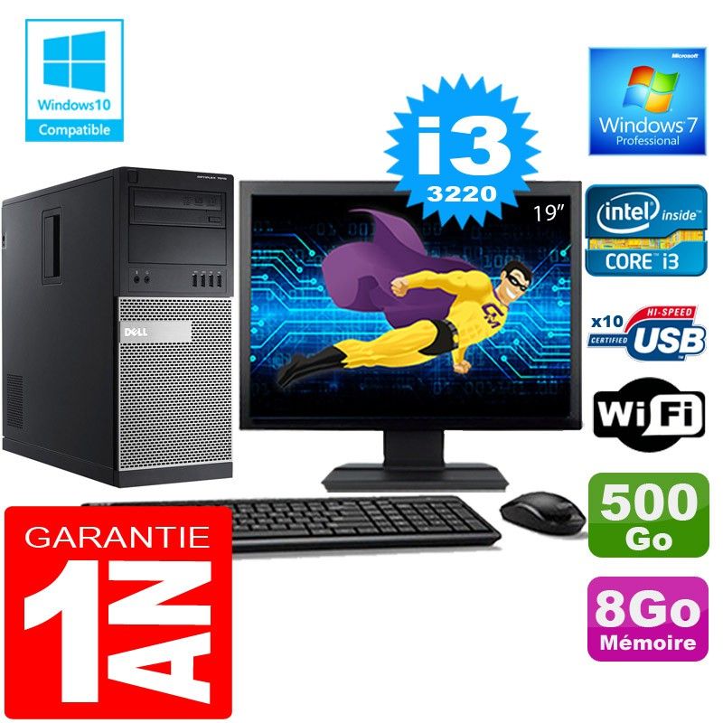 Dell 7010 MT (Tower) Core i3-3220 Computer - 8GB RAM, 500GB HDD, Wi-Fi, Windows 7 Pro