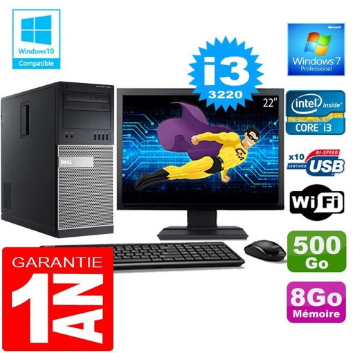 Dell 7010 MT Desktop PC - Core i3-3220, 8GB RAM, 500GB HDD, WiFi, Windows 7 Pro