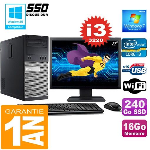 Dell 7010 MT Desktop PC - Core i3-3220, 16GB RAM, 240GB SSD, WiFi, Windows 7 Pro