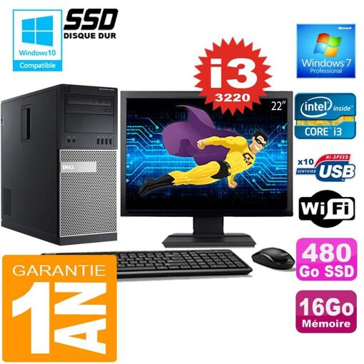 Dell 7010 MT Desktop - Core i3-3220, 16GB RAM, 480GB SSD, Windows 7 Pro