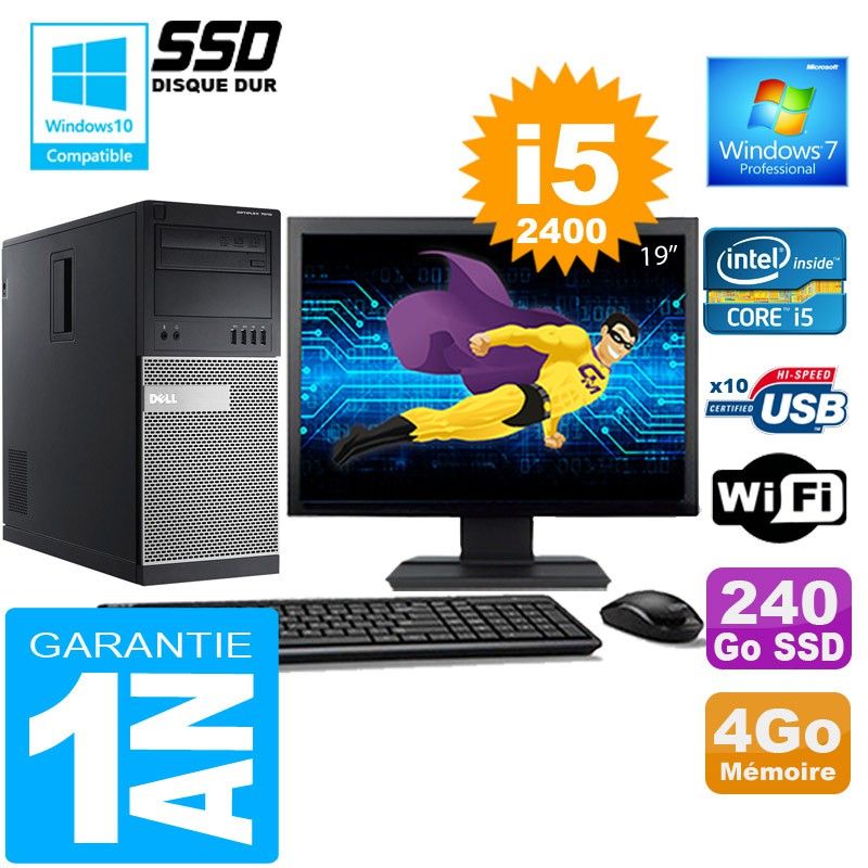 Dell 7010 MT (Tower) Core i5-2400, 4GB RAM, 240GB SSD, WiFi, Windows 7 Pro