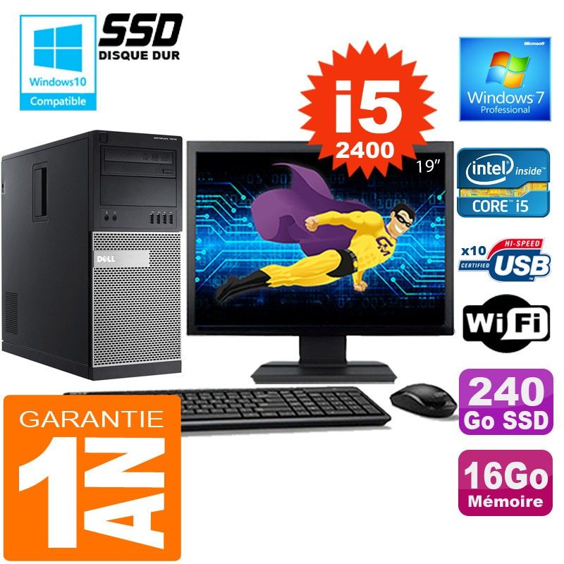 Dell 7010 MT Desktop - Core i5-2400, 16GB RAM, 240GB SSD, WiFi, Windows 7 Pro
