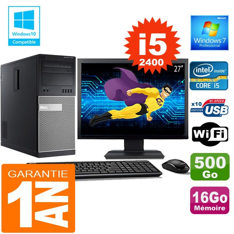 Dell 7010 MT Desktop - Core i5-2400, 16GB RAM, 500GB HDD, WiFi, Windows 7 Pro
