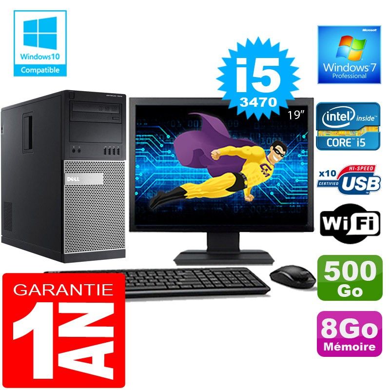 Dell 7010 MT Desktop PC - Core i5-3470, 8GB RAM, 500GB HDD, WiFi, Windows 7 Pro, 19" Screen