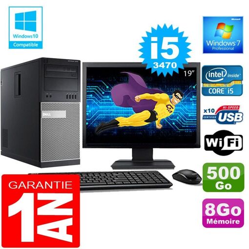 Dell 7010 MT Desktop PC - Core i5-3470, 8GB RAM, 500GB HDD, WiFi, Windows 7 Pro, 19" Screen