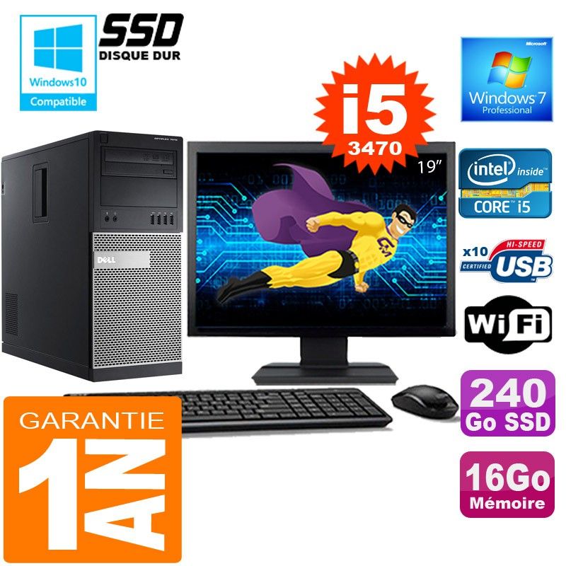 Dell 7010 MT (Tower) Core i5-3470, 16GB RAM, 240GB SSD, WiFi, Windows 7 Pro