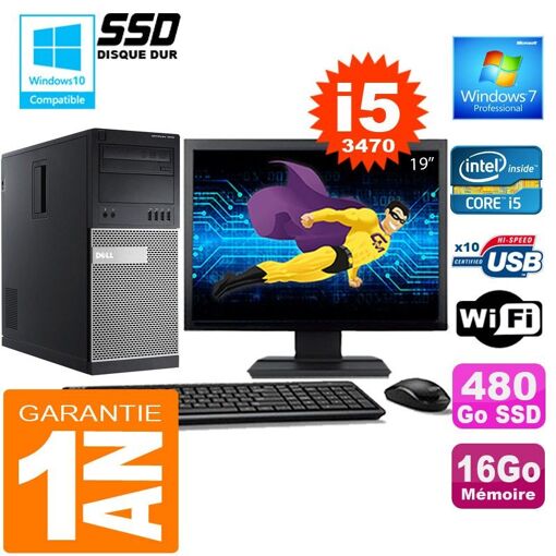 Ordenador de escritorio Dell 7010 MT - Procesador Intel Core i5, 16GB de RAM, 480GB SSD, Windows 7 Profesional
