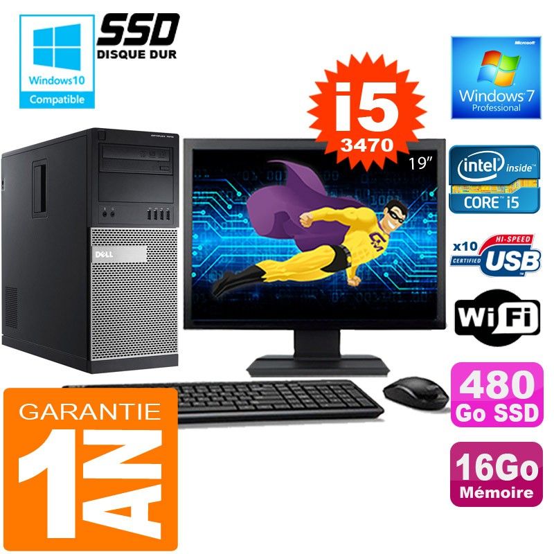 Dell 7010 MT Desktop - Core i5, 16GB RAM, 480GB SSD, Windows 7 Pro