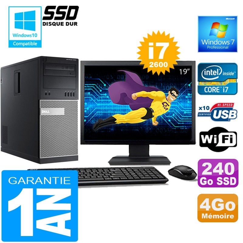 Dell 7010 MT (Tower) Core i7-2600 PC - 4GB RAM, 240GB SSD, Windows 7 Pro