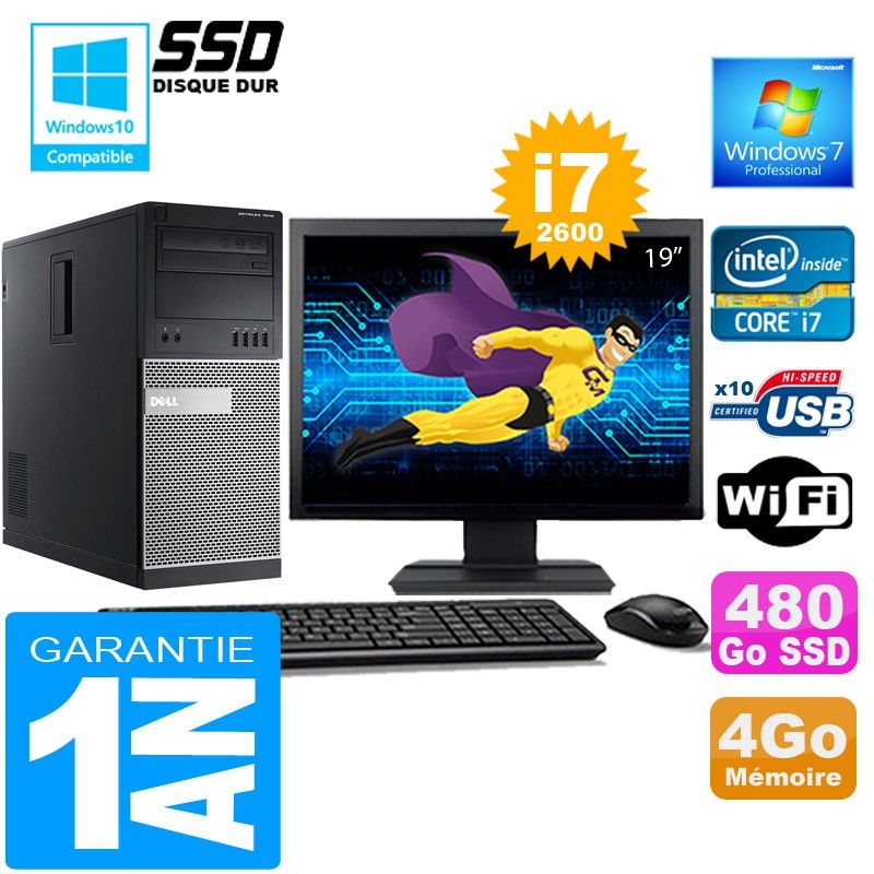 Dell 7010 MT Desktop - Core i7-2600, 4GB RAM, 480GB SSD, Windows 7 Pro