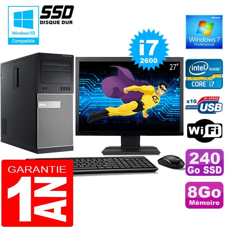Dell 7010 MT Tower PC - Intel Core i7-2600, 8GB RAM, 240GB SSD, Windows 7 Pro