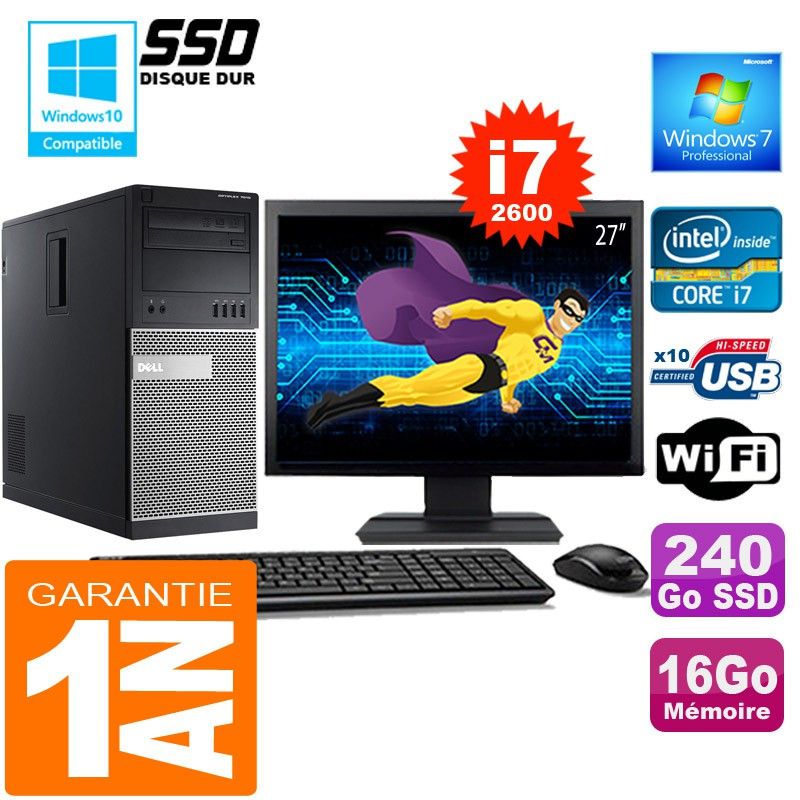 Dell 7010 MT Desktop - Core i7-2600, 16GB RAM, 240GB SSD, WiFi, Windows 7 Pro