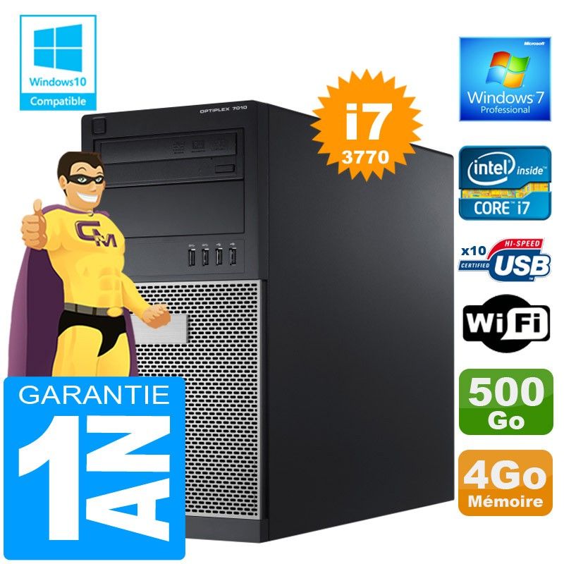 Dell 7010 MT (Tower) Core i7-3770 4GB RAM 500GB HDD DVD Burner WiFi Windows 7