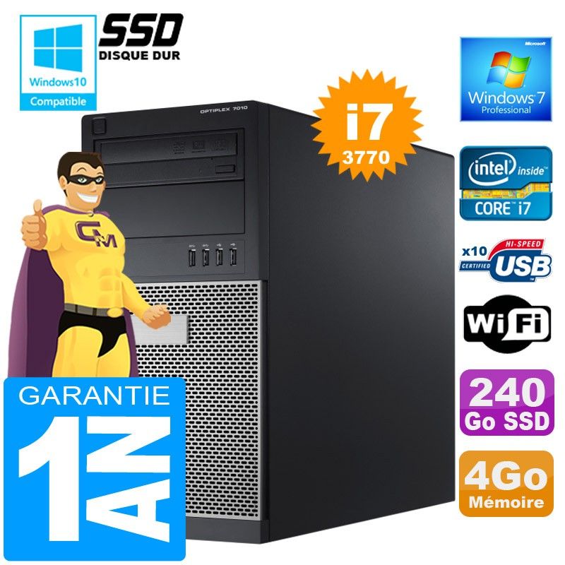 Dell 7010 MT (All-in-One) - Intel Core i7-3770, 4GB RAM, 240GB SSD, DVD Burner, Windows 7 Pro