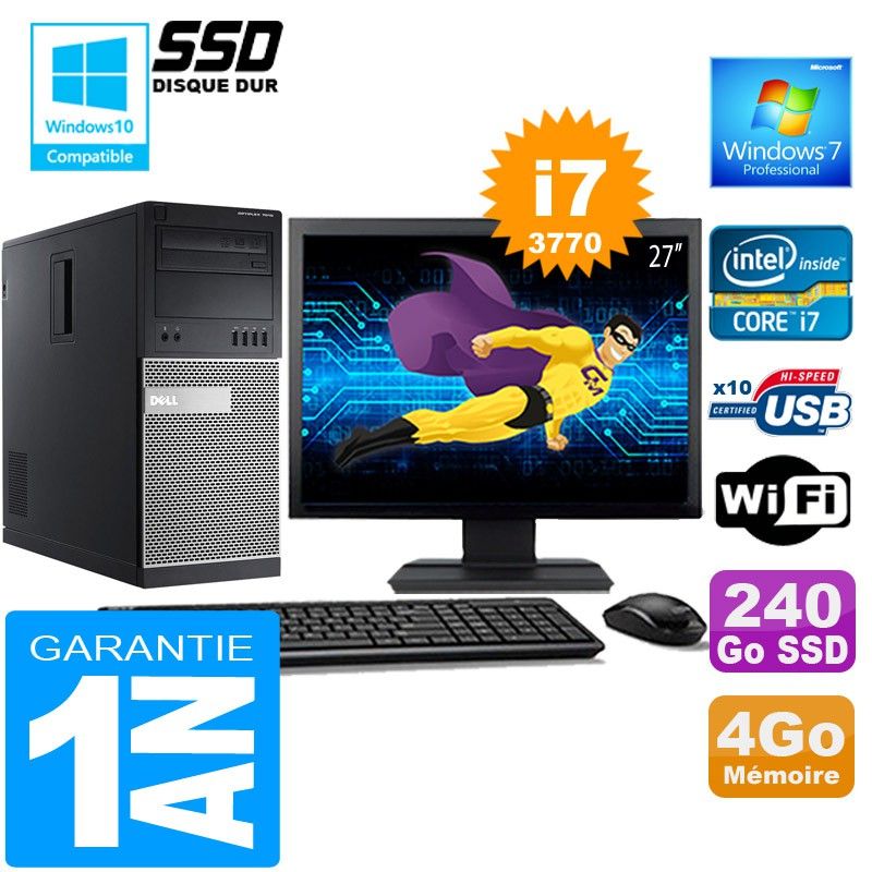 Dell 7010 MT (Tower) Core i7-3770 4GB RAM 240GB SSD Wi-Fi Windows 7 Pro 27" Screen