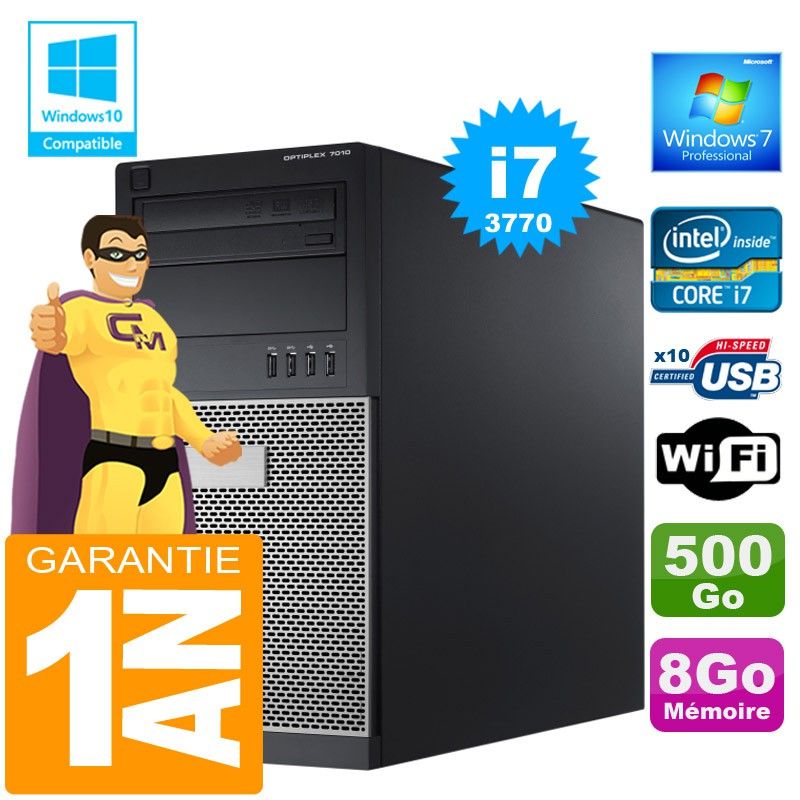 Dell 7010 MT Desktop PC - Intel Core i7-3770, 8GB RAM, 500GB HDD, DVD Burner, Windows 7 Pro