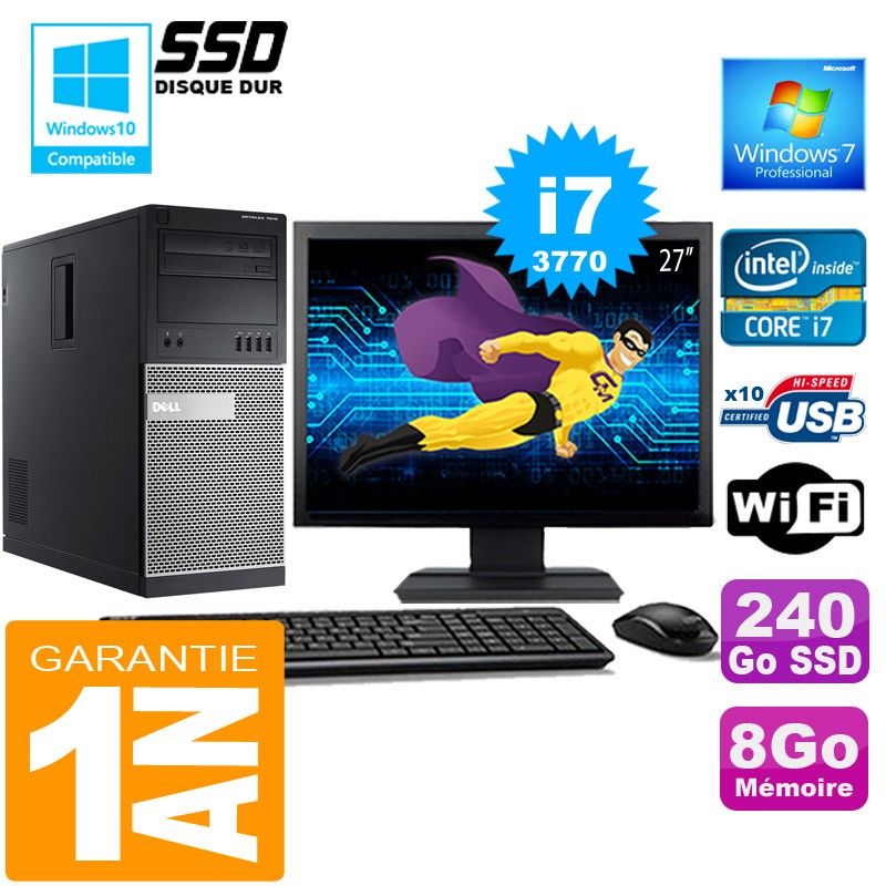 Dell 7010 MT Desktop - Core i7-3770, 8GB RAM, 240GB SSD, WiFi, Windows 7 Pro