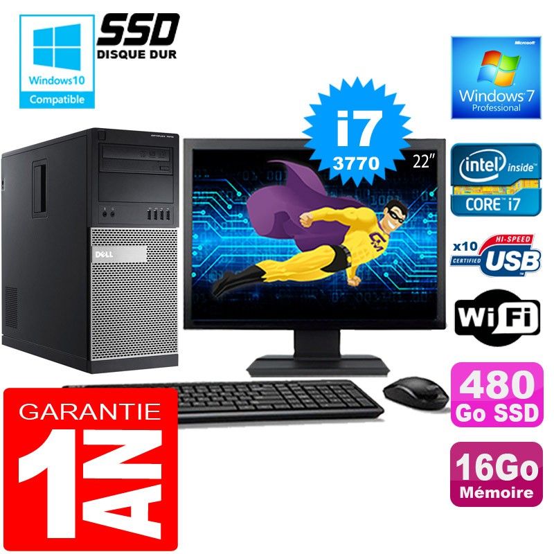 Dell 7010 MT Desktop PC - Core i7-3770, 16GB RAM, 480GB SSD, WiFi, Windows 7 Pro