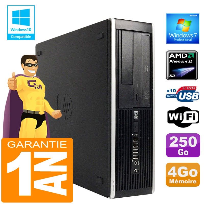 HP Compaq 6005 Pro SFF Desktop PC - AMD Phenom II X2 B57, 4GB RAM, 250GB HDD, DVD Burner, WiFi, Windows 7 Pro