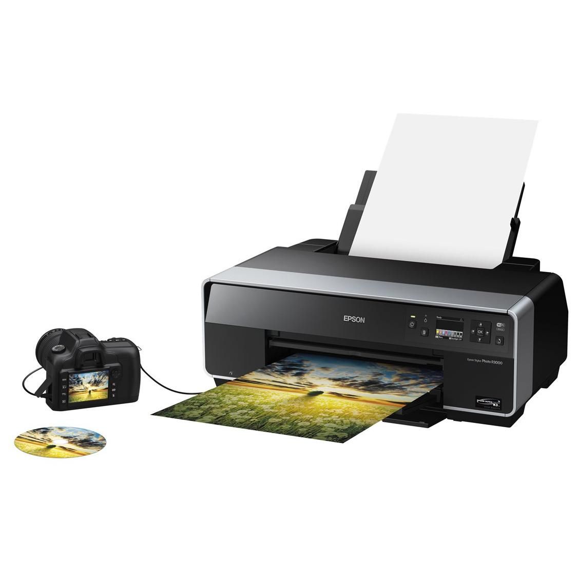 Epson Stylus Photo R3000 Printer - Color Inkjet - A3 Plus Roll (12.97 in) - 5760 x 1440 ppp up to 0.31 ppm (color) - 120-sheet capacity - USB, LAN