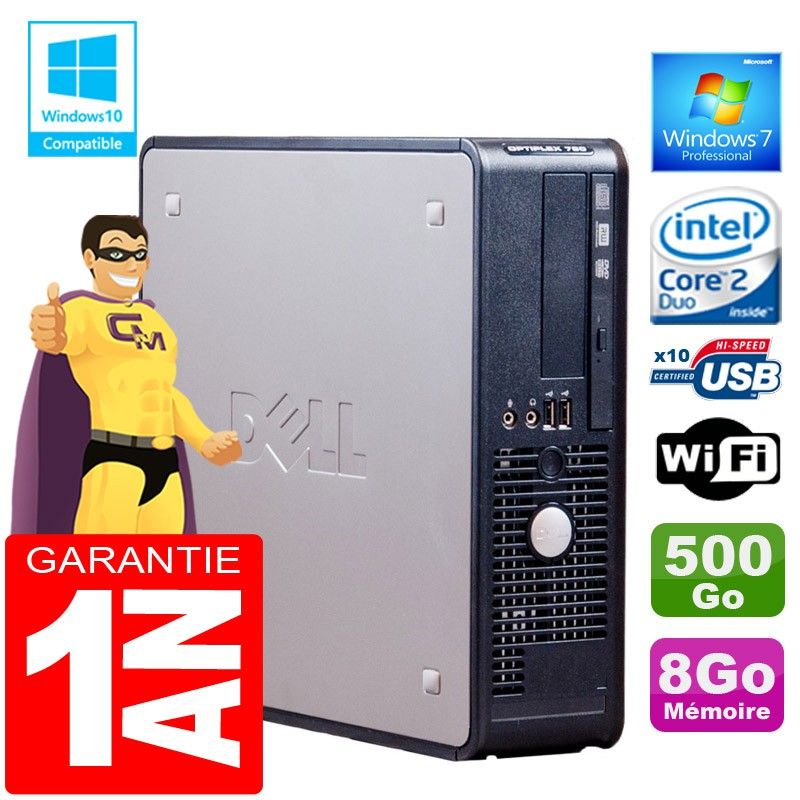 Computadora Dell Optiplex 755 SFF - Procesador Intel Core2 Duo E6750, 8GB de RAM, disco duro de 500GB, grabadora de DVD, WiFi, Windows 7 Pro