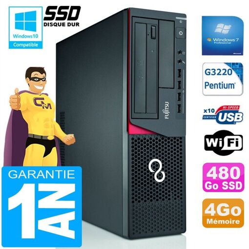 PC de escritorio Fujitsu Esprimo E720 E85+ SFF - Procesador Intel Pentium G3220, 4GB de RAM, 480GB SSD, WiFi, Windows 7 Pro