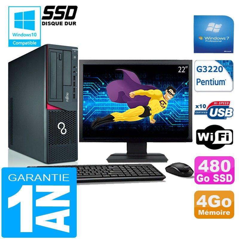 Fujitsu Esprimo E720 E85+ SFF Desktop PC - Intel Pentium G3220, 4GB RAM, 480GB SSD, WiFi, Windows 7 Pro