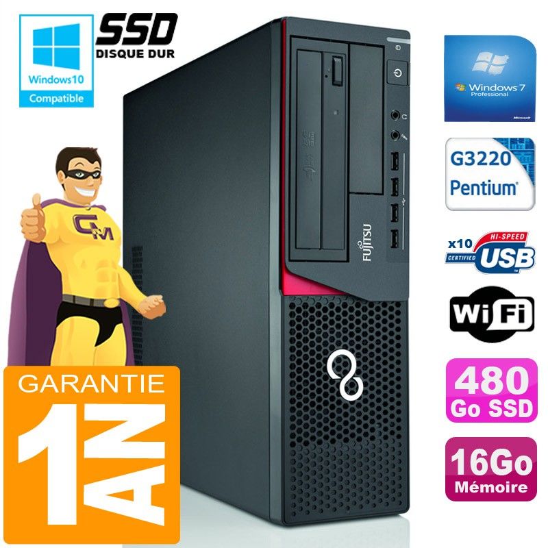 Fujitsu Esprimo E720 E85+ SFF PC - Intel Pentium G3220, 16GB RAM, 480GB SSD, WiFi, Windows 7 Pro