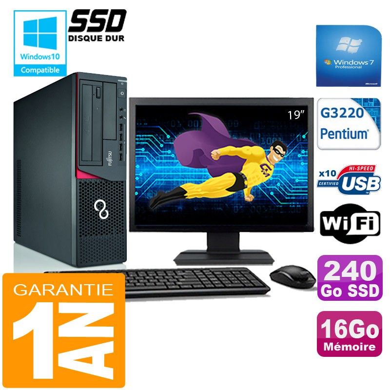 Fujitsu Esprimo E720 E85+ SFF PC - Intel Pentium G3220, 16GB RAM, 240GB SSD, WiFi, Windows 7 Pro