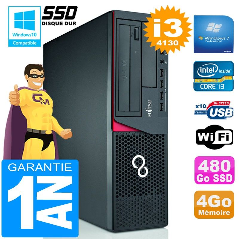 Fujitsu Esprimo E720 E85+ SFF Desktop - Intel Core i3-4130, 4GB RAM, 480GB SSD, WiFi, Windows 7 Pro