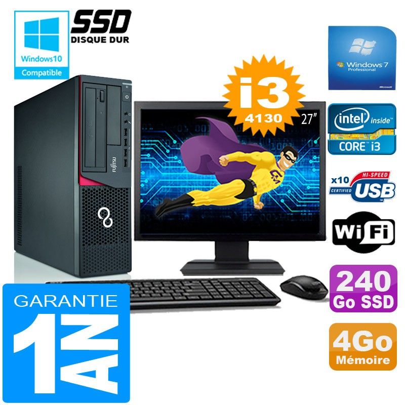 Fujitsu Esprimo E720 E85+ SFF Desktop PC - Core i3-4130, 4GB RAM, 240GB SSD, WiFi, Windows 7 Pro