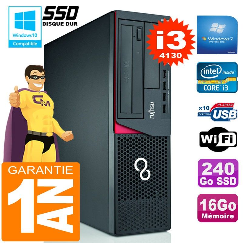 Fujitsu Esprimo E720 E85+ SFF Core i3-4130 16GB RAM 240GB SSD Wi-Fi Windows 7