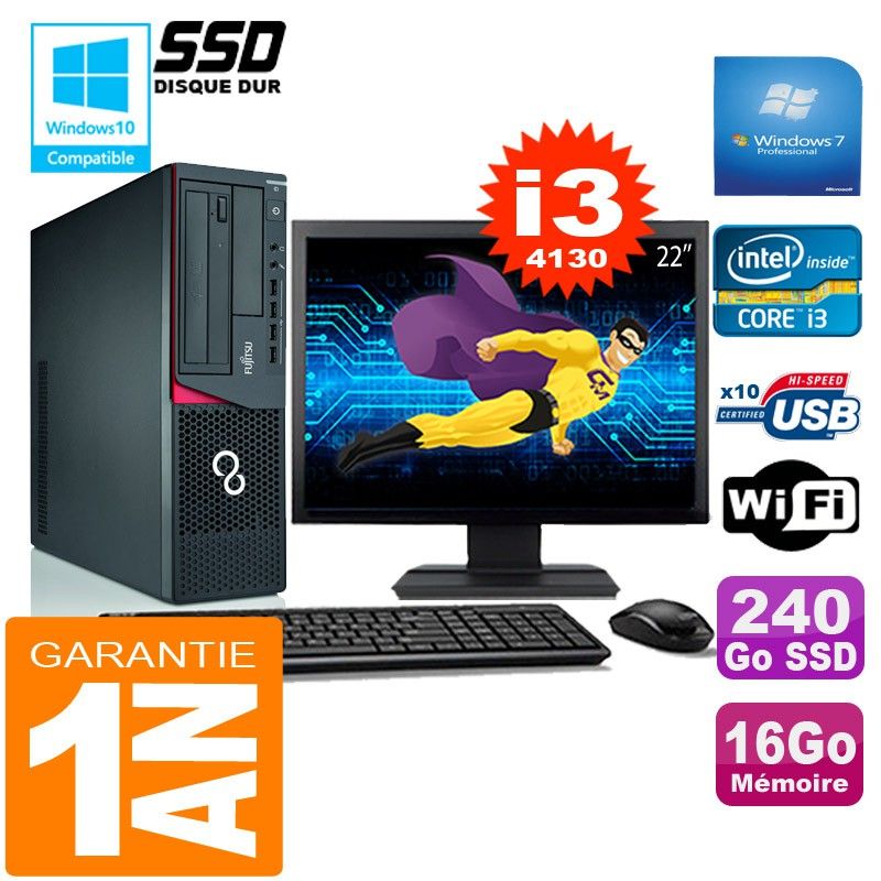 Ordinateur Fujitsu Esprimo E720 E85+ SFF - Processeur Intel Core i3-4130, 16 Go de RAM, SSD 240 Go, WiFi, Windows 7 Professionnel