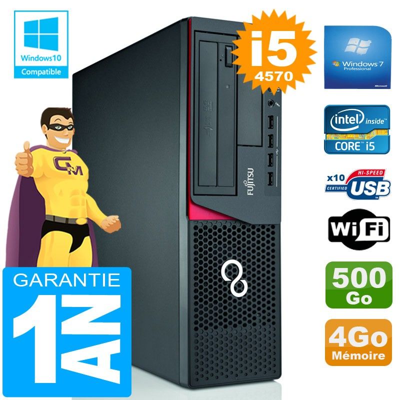 Ordinateur de bureau Fujitsu Esprimo E720 E85+ (Small Form Factor) Intel® Core™ i5-4570 3,2 GHz - 4 cœurs - 6 Mo de cache, 4 Go DDR3, 500 Go SATA, WiFi, Windows 7 Pro