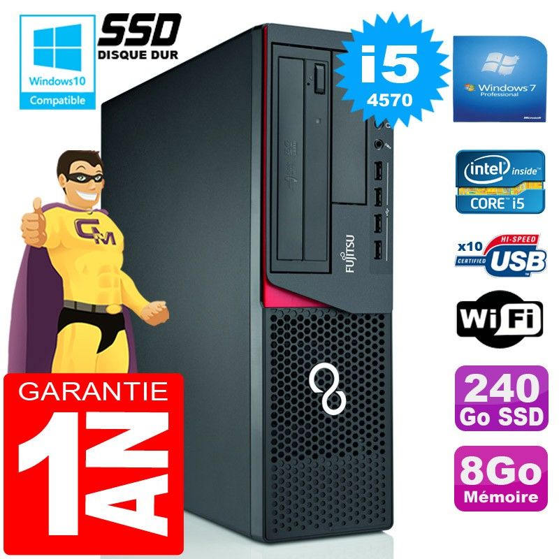 Ordinateur de bureau Fujitsu Esprimo E720 E85+ (Forme compacte) Intel Core i5-4570 3,2 GHz 8 Go DDR3 240 Go SSD WiFi Windows 7