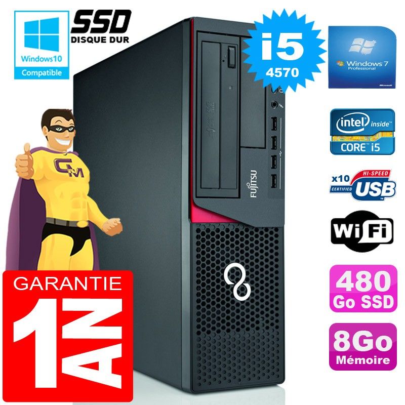 Ordinateur de bureau Fujitsu Esprimo E720 E85+ SFF - Processeur Intel Core i5-4570, 8 Go de RAM, 480 Go SSD, Wi-Fi, Windows 7 Professionnel