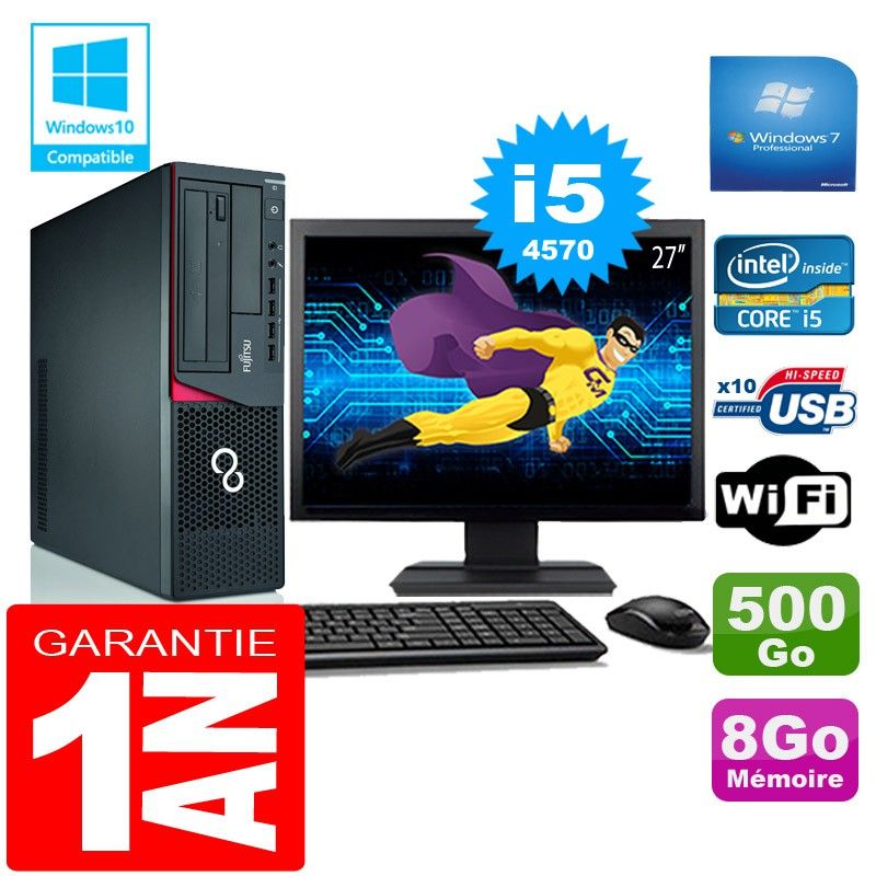 Fujitsu Esprimo E720 E85+ SFF Intel® Core™ i5-4570 8 Go 500 Go Wi-Fi Windows 7 Écran 27"