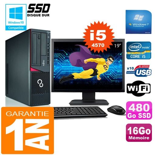 Computadora de escritorio Fujitsu Esprimo E720 E85+ SFF - Procesador Intel Core i5-4570, 16GB de RAM, 480GB SSD, WiFi, Windows 7 Pro