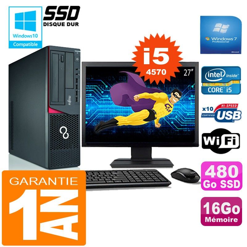 Fujitsu Esprimo E720 E85+ SFF I5-4570 16GB 480GB SSD Wifi Windows 7 27" Monitor