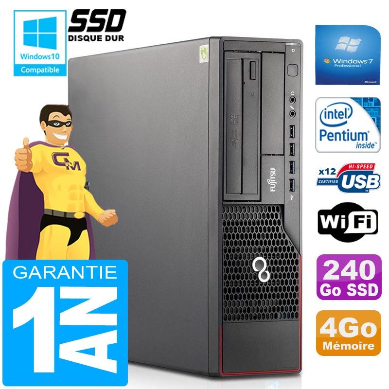 Fujitsu Esprimo E700 E90+ SFF Desktop PC - Intel Pentium G840, 4GB RAM, 240GB SSD, WiFi, Windows 7 Pro