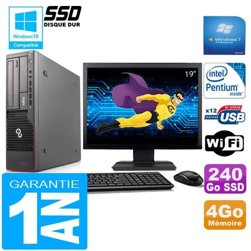 PC de escritorio Fujitsu Esprimo E700 E90+ SFF - Procesador Intel Pentium G840, 4 GB de RAM, 240 GB SSD, WiFi, Windows 7 Pro