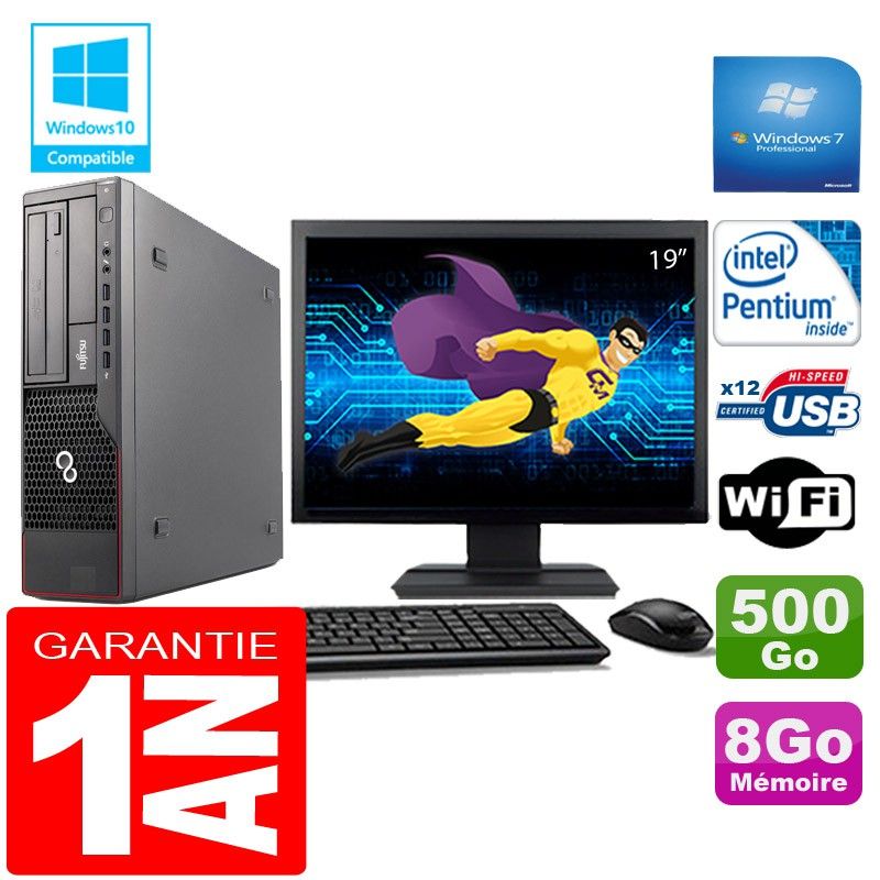 Ordinateur de bureau Fujitsu Esprimo E700 E90+ (Forme compacte) - Processeur Intel Pentium G840 2,8 GHz, 8 Go de RAM, 500 Go SSD, Wi-Fi, Windows 7 Professionnel