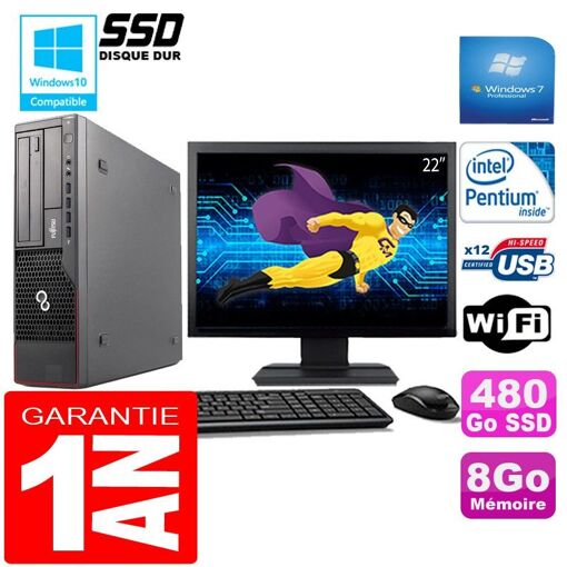PC de escritorio Fujitsu Esprimo E700 E90+ SFF - Procesador Intel Pentium G840, 8GB de RAM, 480GB SSD, WiFi, Windows 7 Pro