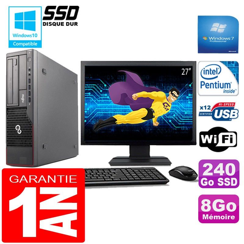 Fujitsu Esprimo E700 E90+ SFF Desktop PC - Intel G840, 8GB RAM, 240GB SSD, WiFi, Windows 7 Pro